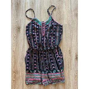 Fun & Flirt Sleeveless Boho Tribal Romper Black Multi Size L